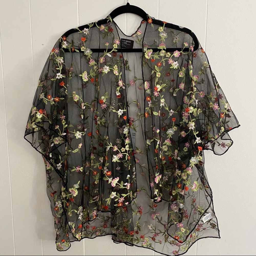 Sheer Floral Embroidered Kimono